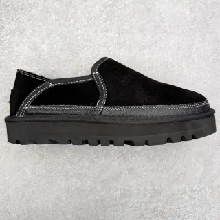 Black Contrast-Stitched Slip-On Lugged Platform Casual Shoe