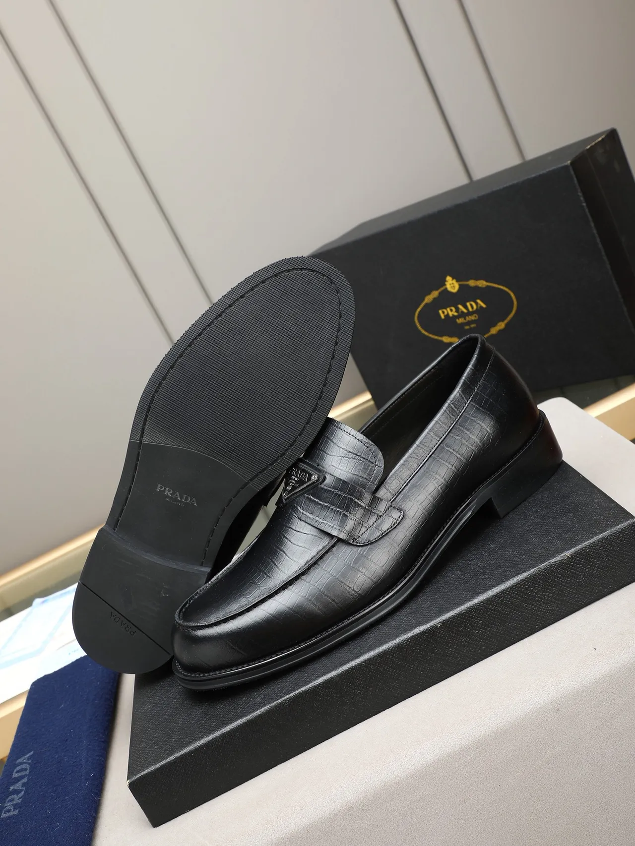 Black Crocodile-Embossed Strap Loafer 4