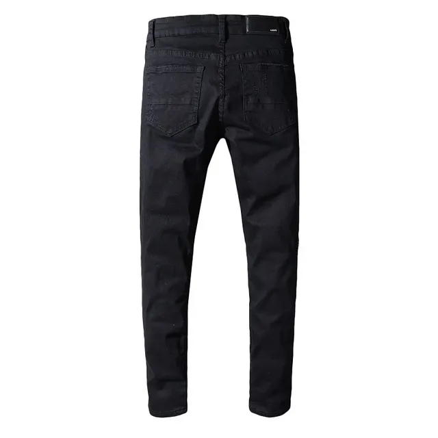 黑色 distressed ripped patched slim-fit 牛仔裤 7