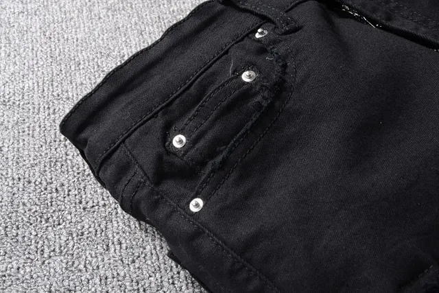 黑色 distressed ripped patched slim-fit 牛仔裤 11