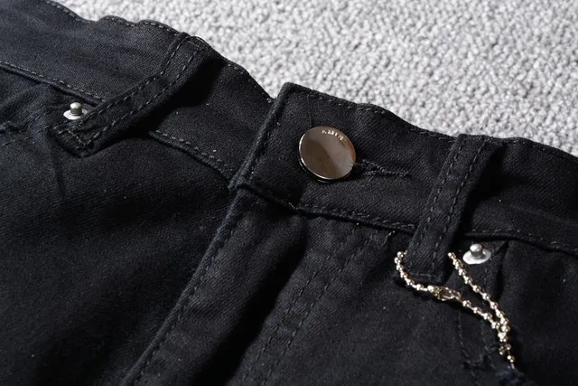 黑色 distressed ripped patched slim-fit 牛仔裤 13