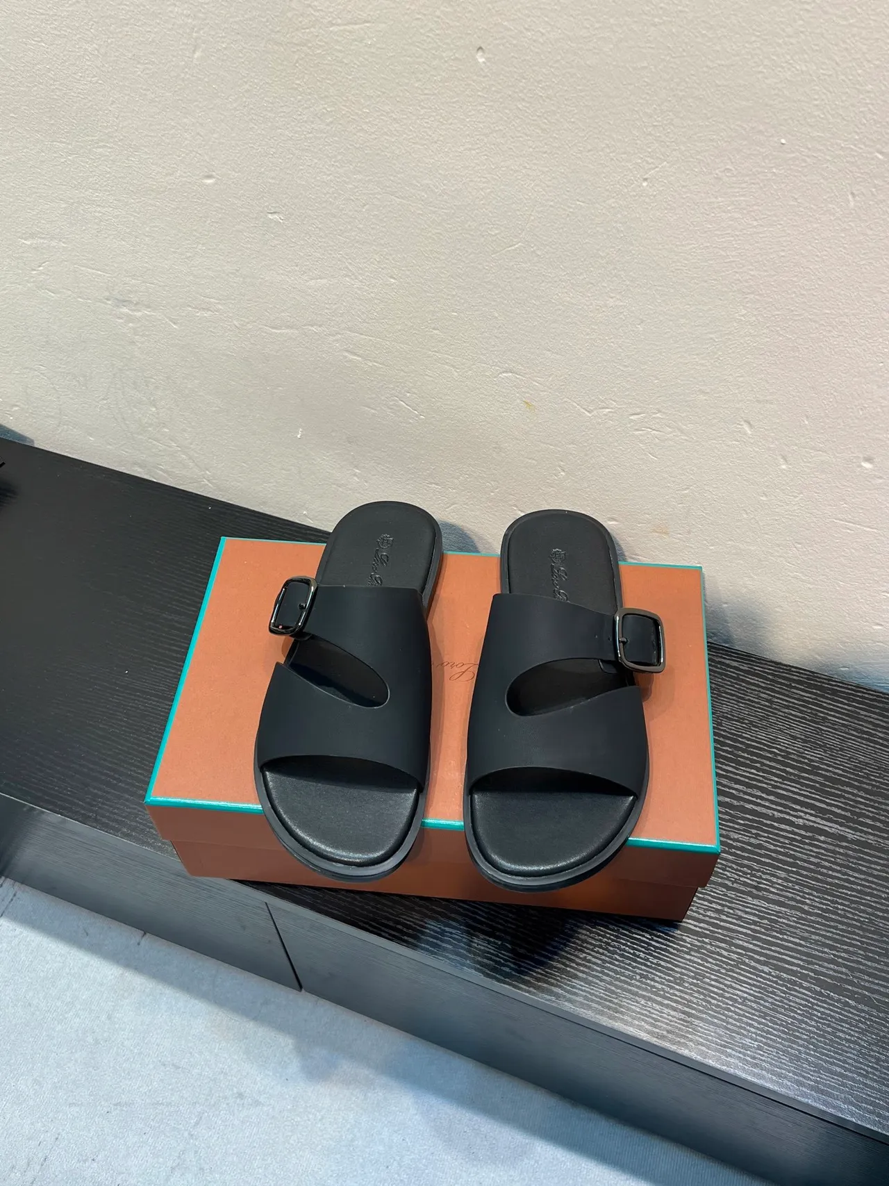 Black Double-Strap Buckle Slide Slippers 2