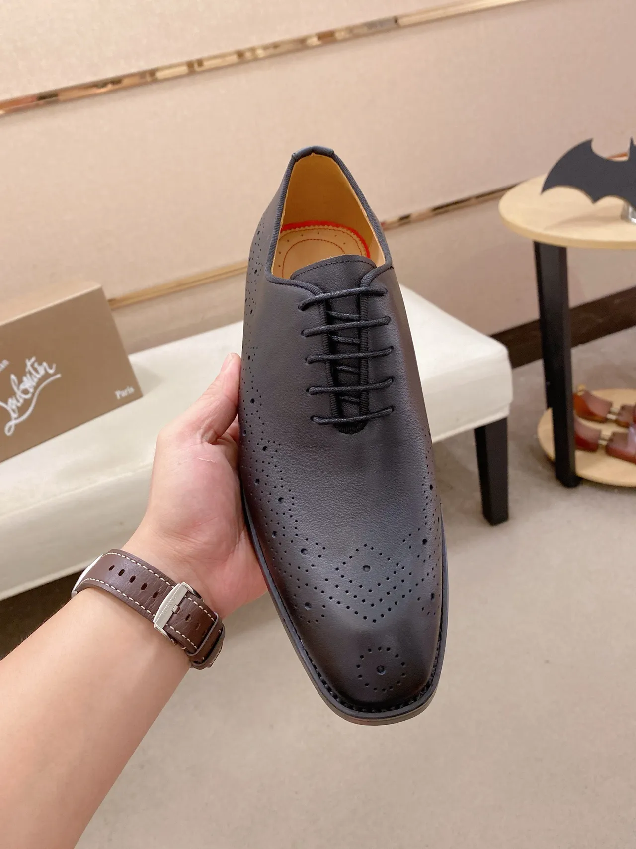 Noir Perforations Complètes Cuir Lisse Brogue 2