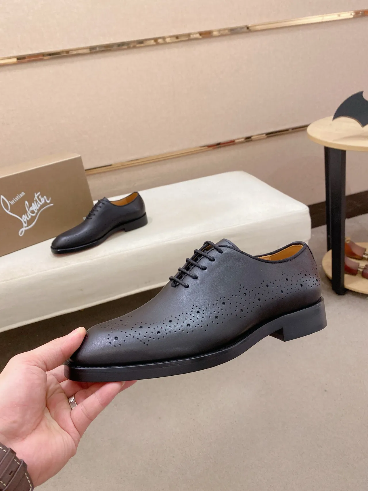 Noir Perforations Complètes Cuir Lisse Brogue 3