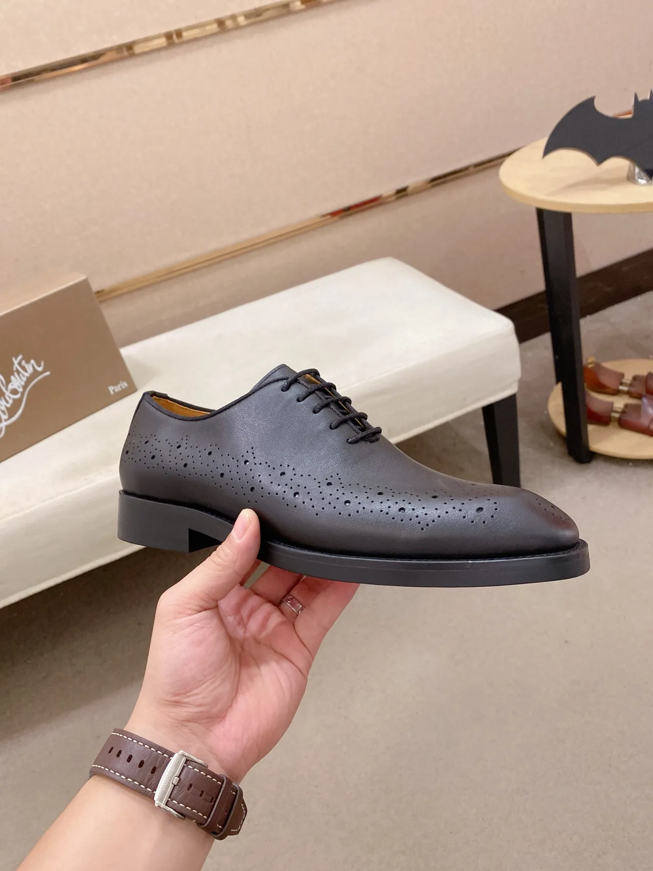 Noir Perforations Complètes Cuir Lisse Brogue 4