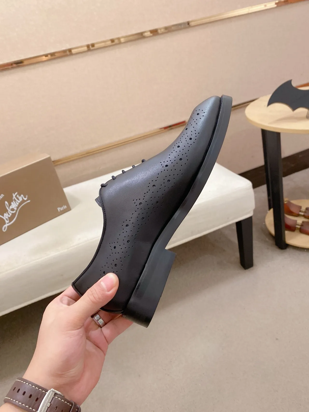 Noir Perforations Complètes Cuir Lisse Brogue 5