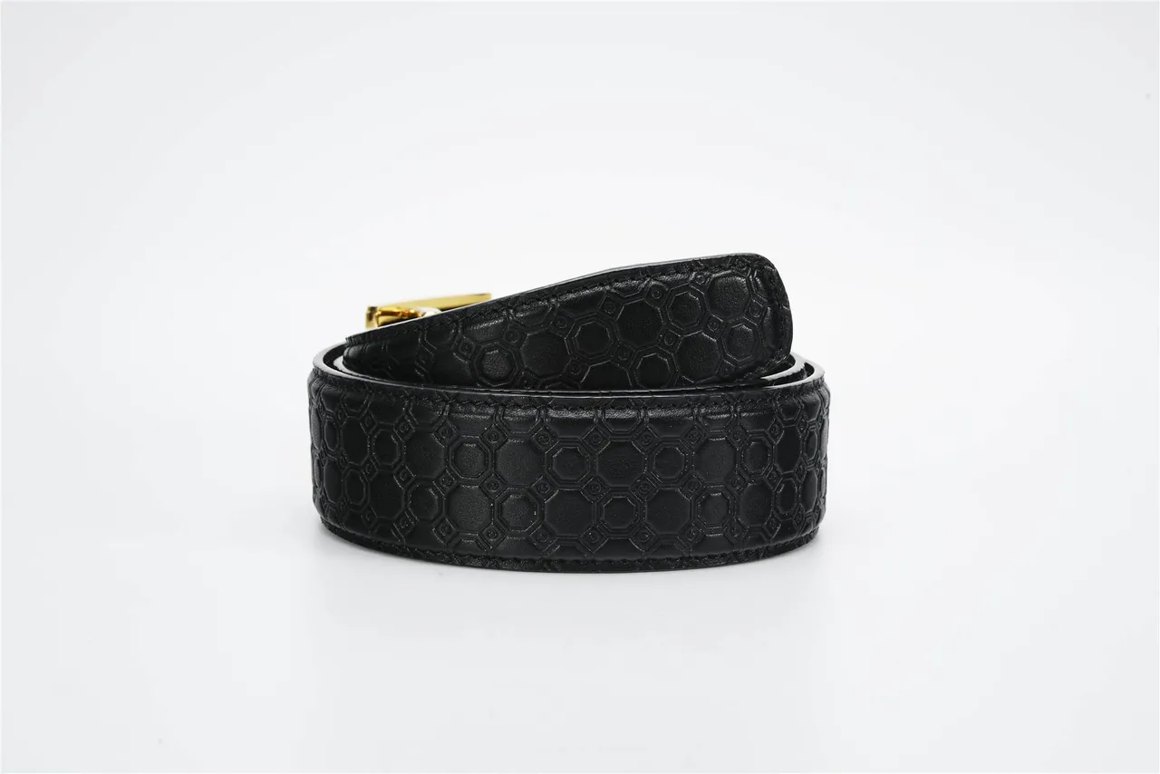 Black Gold Embossed Hexagonal Eagle Head Buckle Leather Belt 3