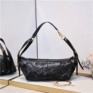 Black Gold Slouchy Crescent Silhouette Quilted Diamond-Stitched Paneling Hobo Bag