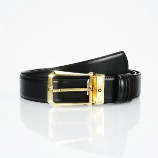 Cinto de couro preto e dourado liso reversível com fivela