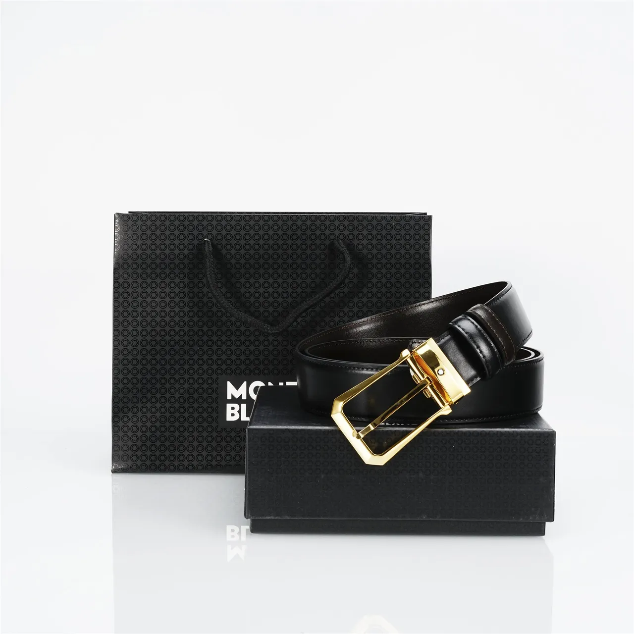 Black Gold Smooth Reversible Buckle Leather Belt 3