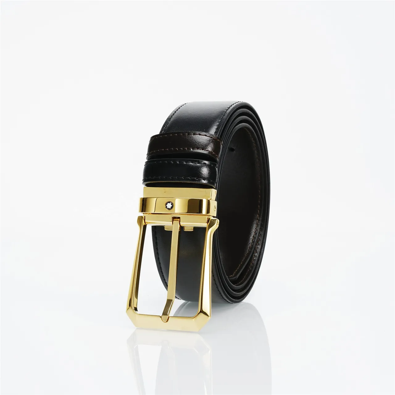 Black Gold Smooth Reversible Buckle Leather Belt 5