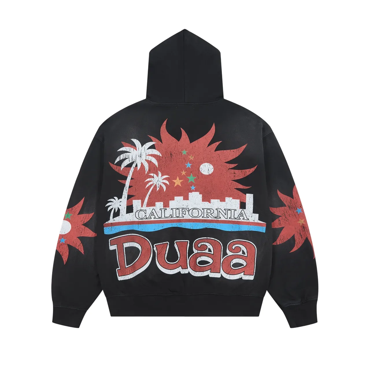 Hoodie noir imprimé graphique, fermeture éclair complète et coupe oversized 4
