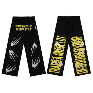 Black Graphic-Print Wide-Leg Relaxed Fit Sweatpants — catalogue photo via WWTop Yupoo