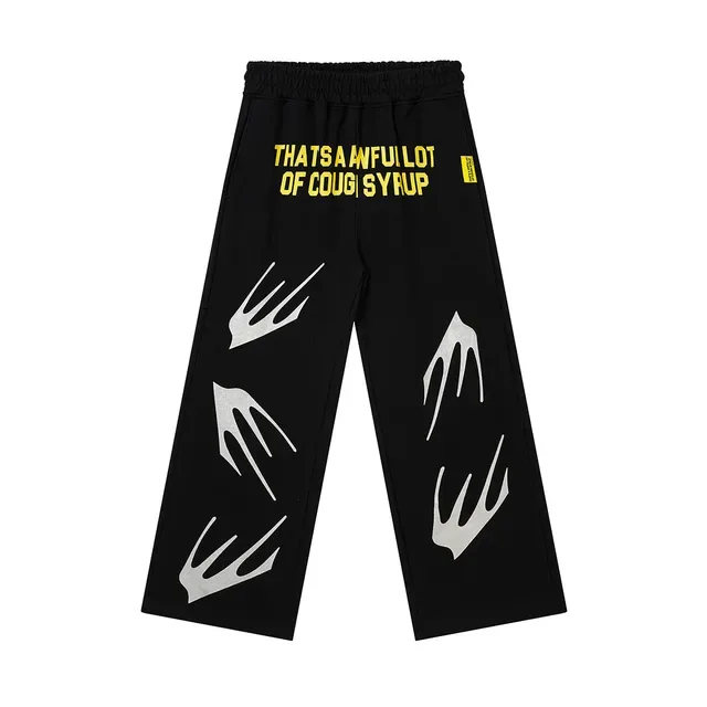 Black Graphic-Print Wide-Leg Relaxed Fit Sweatpants 2