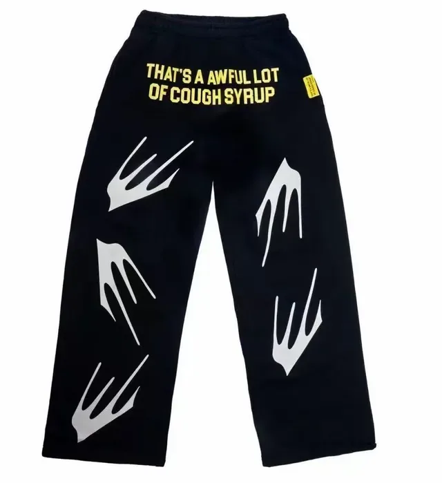 Black Graphic-Print Wide-Leg Relaxed Fit Sweatpants 5