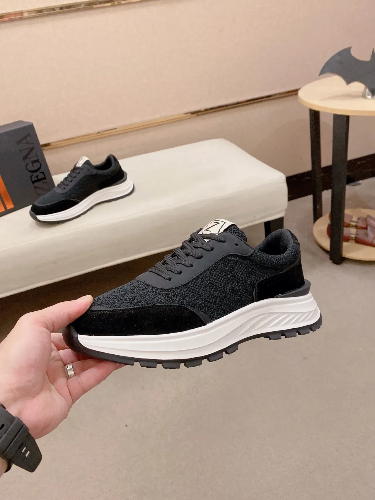Black Knit and Suede Platform Sneaker 3