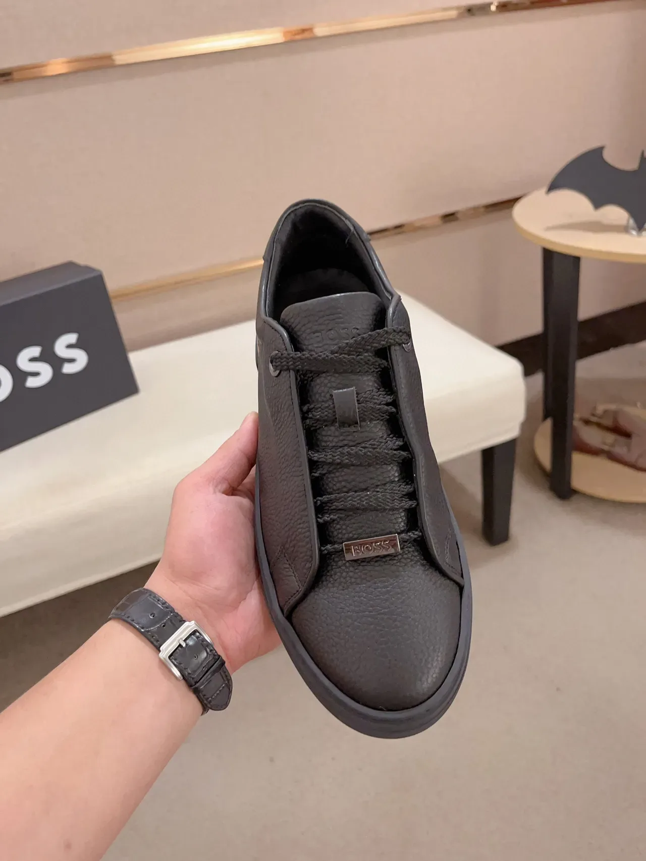 Black Pebbled Leather Platform Lifestyle Sneaker 2