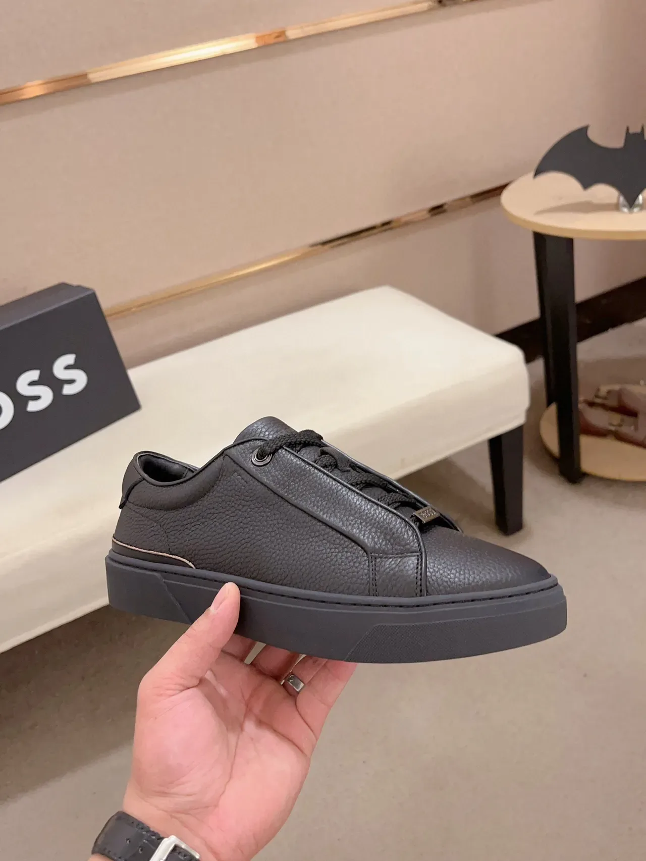 Black Pebbled Leather Platform Lifestyle Sneaker 4