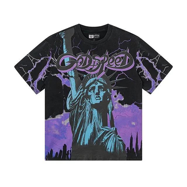 Black Purple Graphic Print Oversized Fit T-Shirt 2