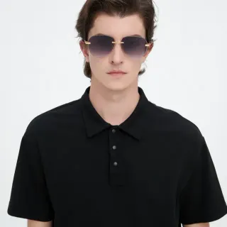 Black Ribbed Collar Three-Button Short-Sleeve Polo Shirt