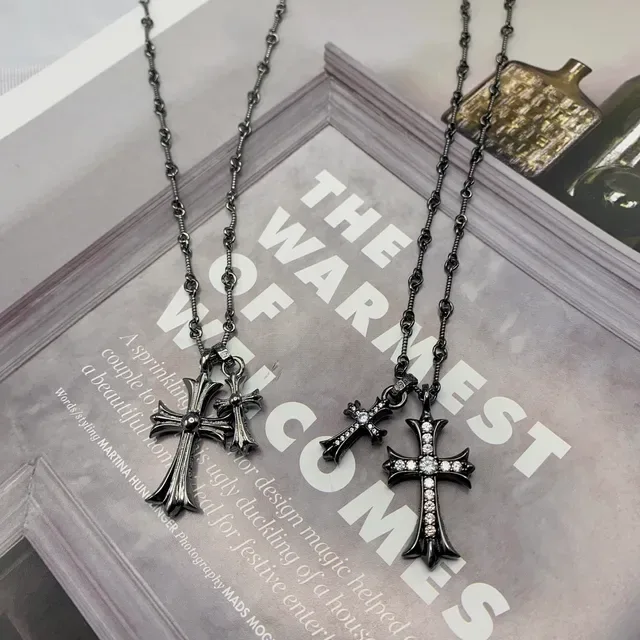 Black Silver Oxidized Metal Cross Pendant Necklace 8