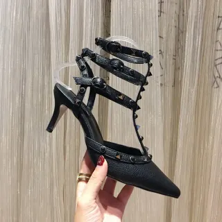 Black Silver Pointed Toe Multi-Strap Cage Design Stiletto