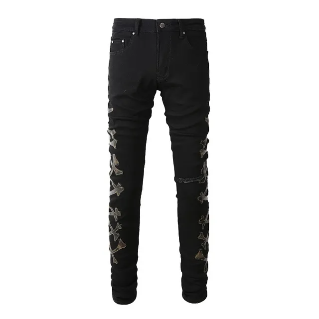 Black Silver Slim-Fit Distressed Knee Jeans 12