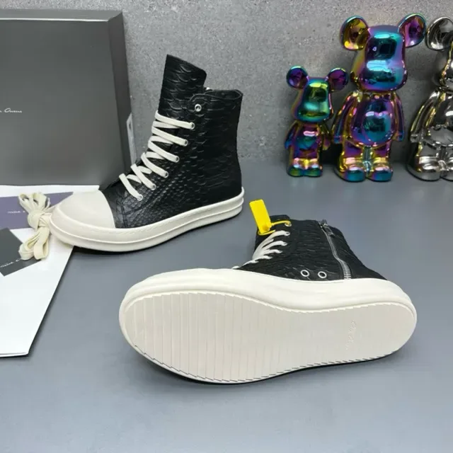 Black White High-Top Textured Croc-Embossed Leather Lifestyle Sneakers 2