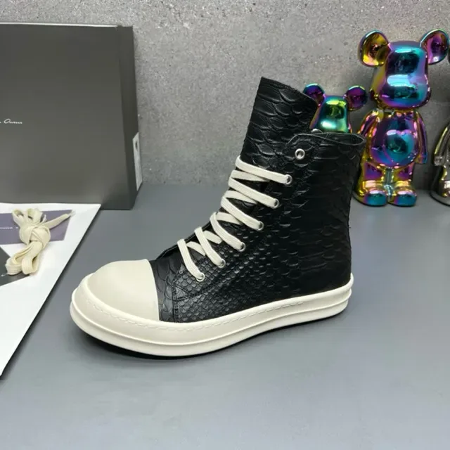 Black White High-Top Textured Croc-Embossed Leather Lifestyle Sneakers 6