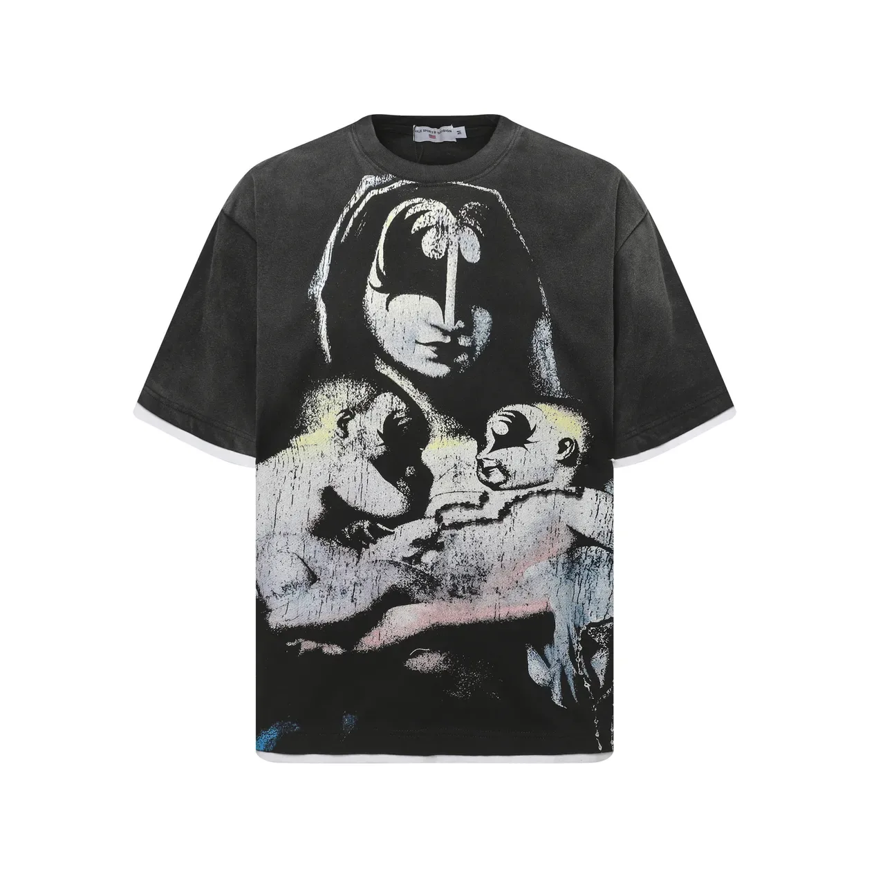 Black White Oversized Fit Distressed Graphic Print T-Shirt 3