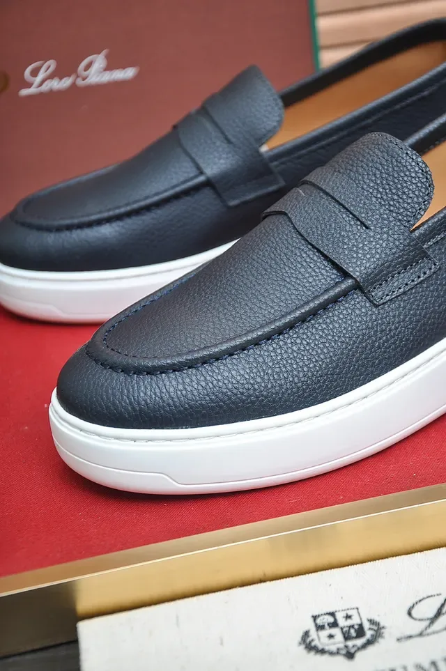 Black White Pebbled Leather Penny Strap Loafer 2