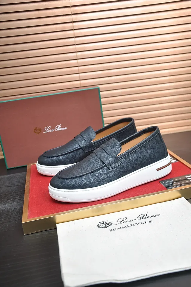 Black White Pebbled Leather Penny Strap Loafer 4