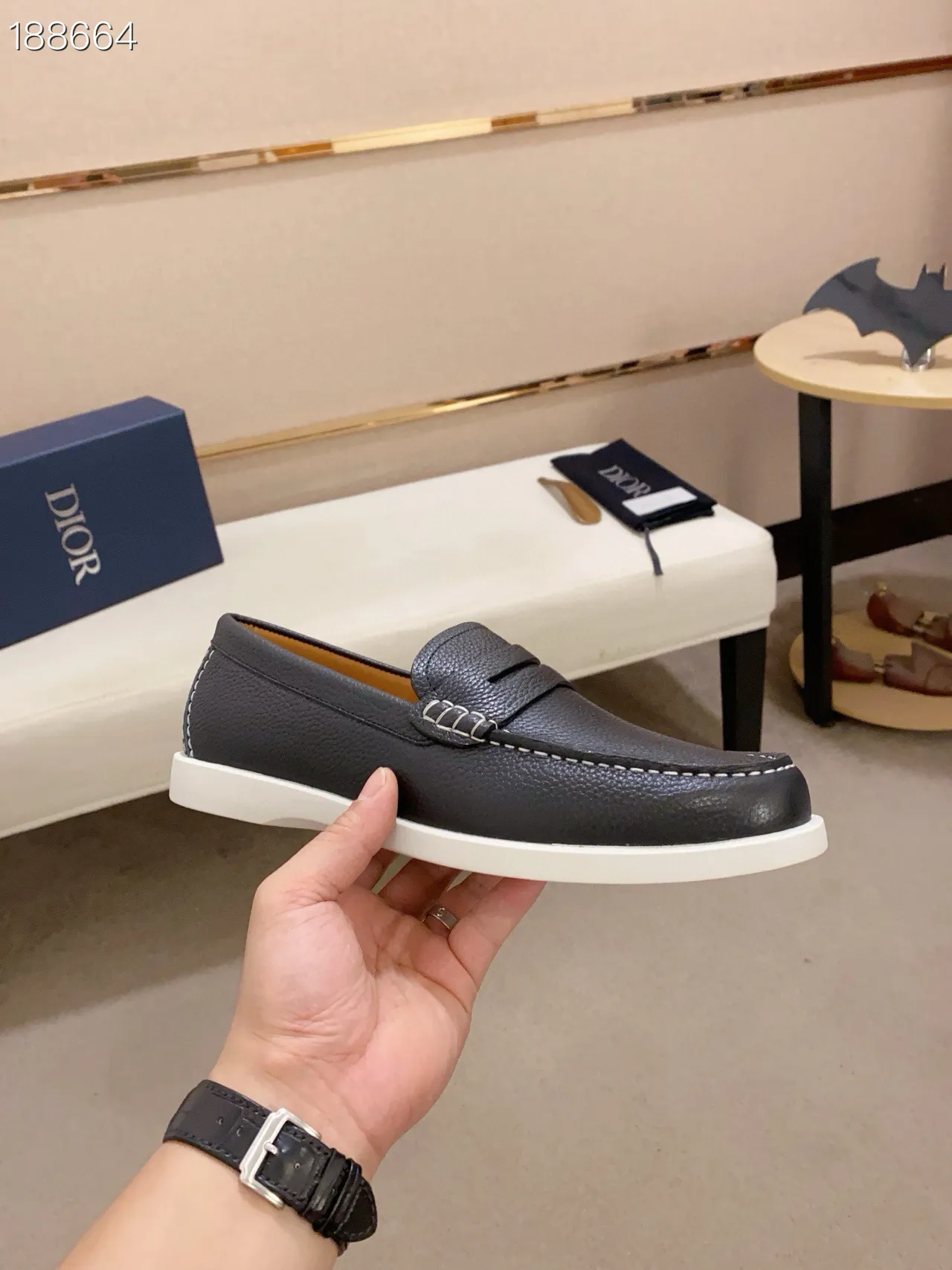 Black White Pebbled Leather Penny Strap Loafer 4