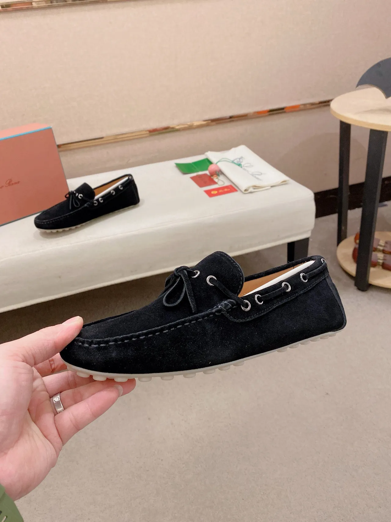 Black White Suede Moc-Toe Stitching Loafer 3