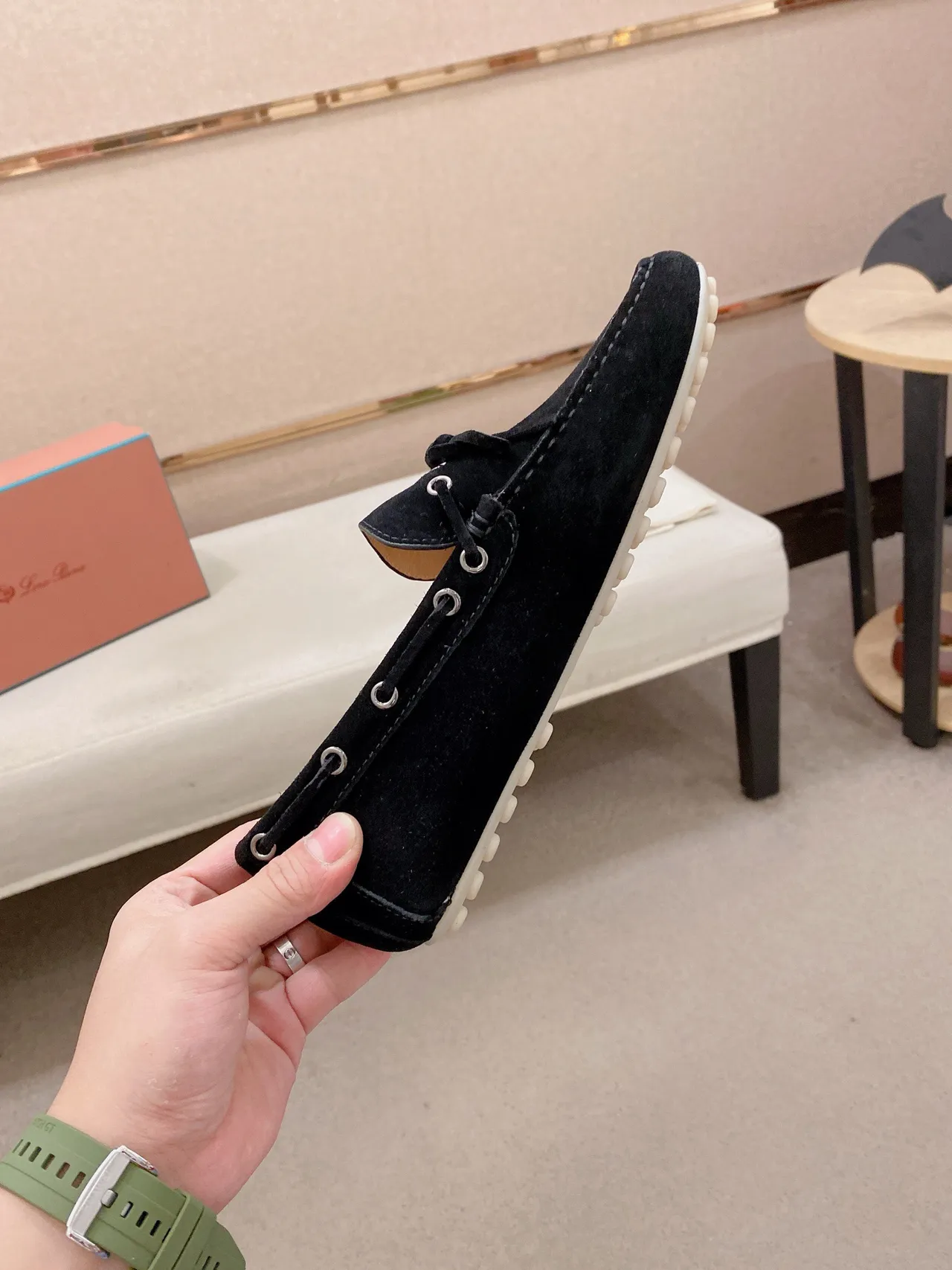 Black White Suede Moc-Toe Stitching Loafer 5