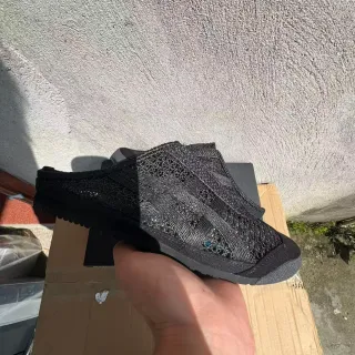 Black Woven Textile Slip-On Slippers
