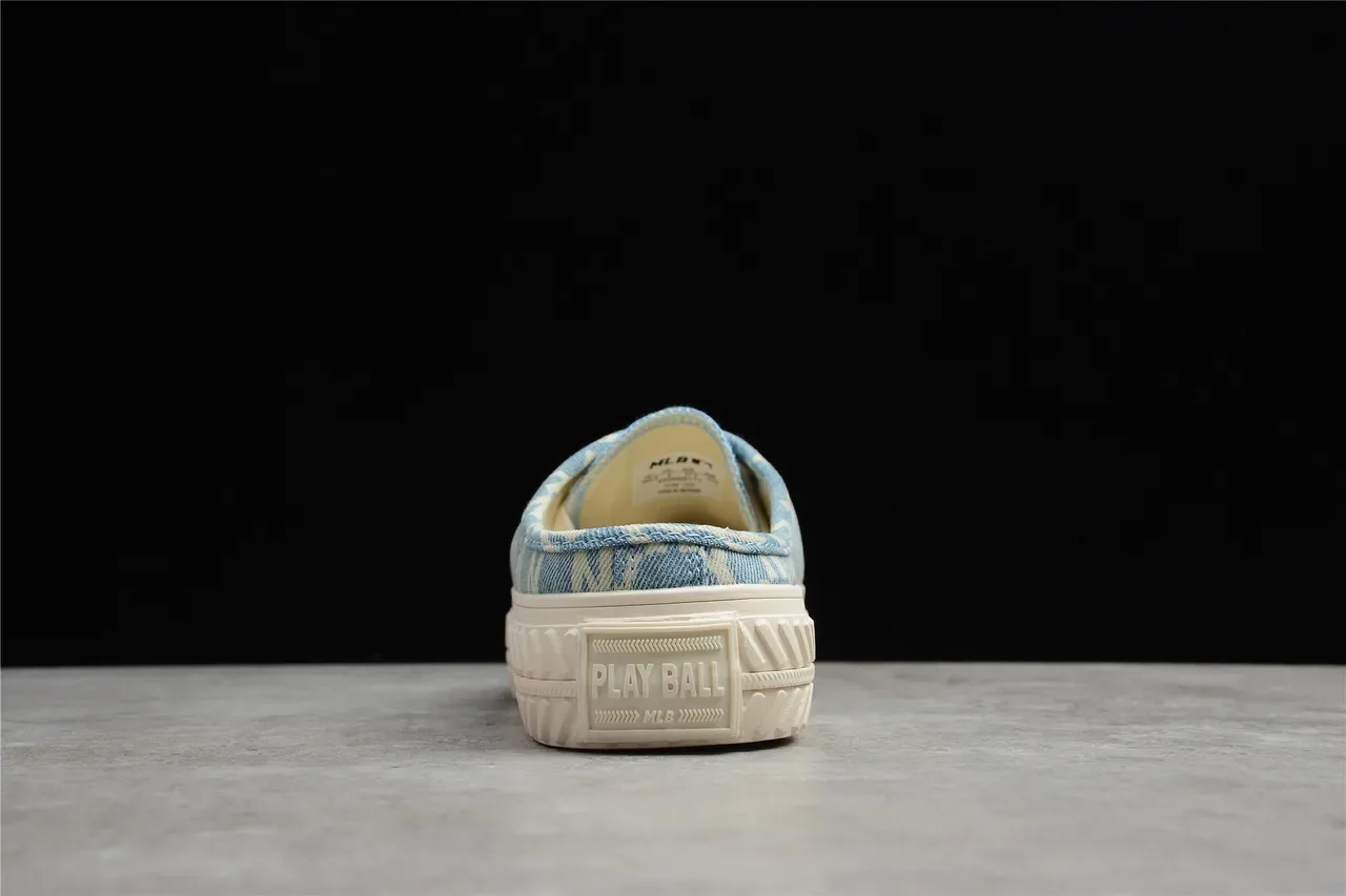 Chaussures mule slip-on en toile bleu beige imprimé denim 2