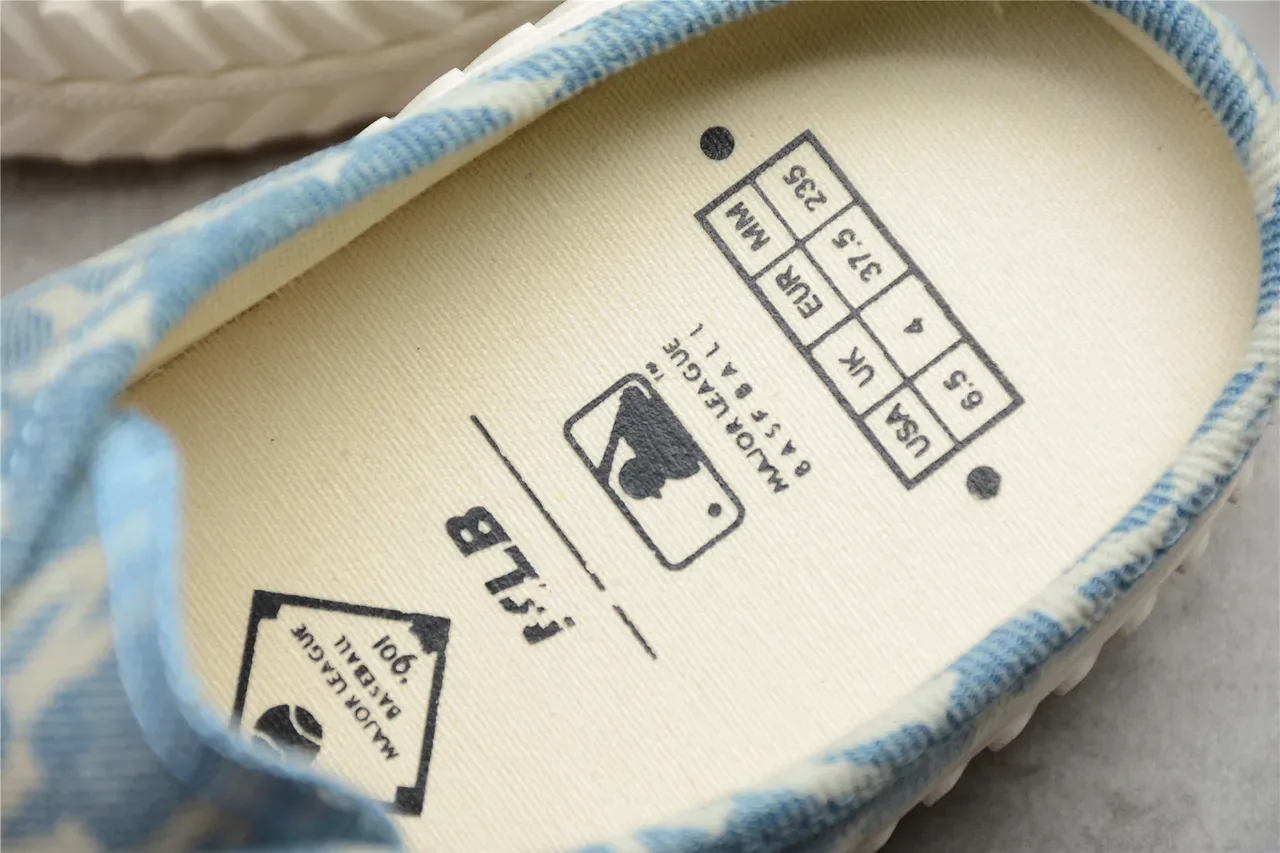 Chaussures mule slip-on en toile bleu beige imprimé denim 9