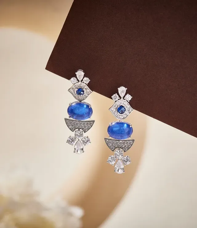 Blue Cabochon and Pavé Drop Earrings 3