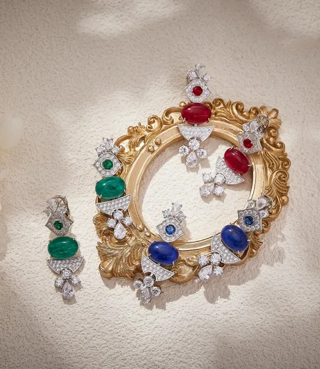 Blue Cabochon and Pavé Drop Earrings 6