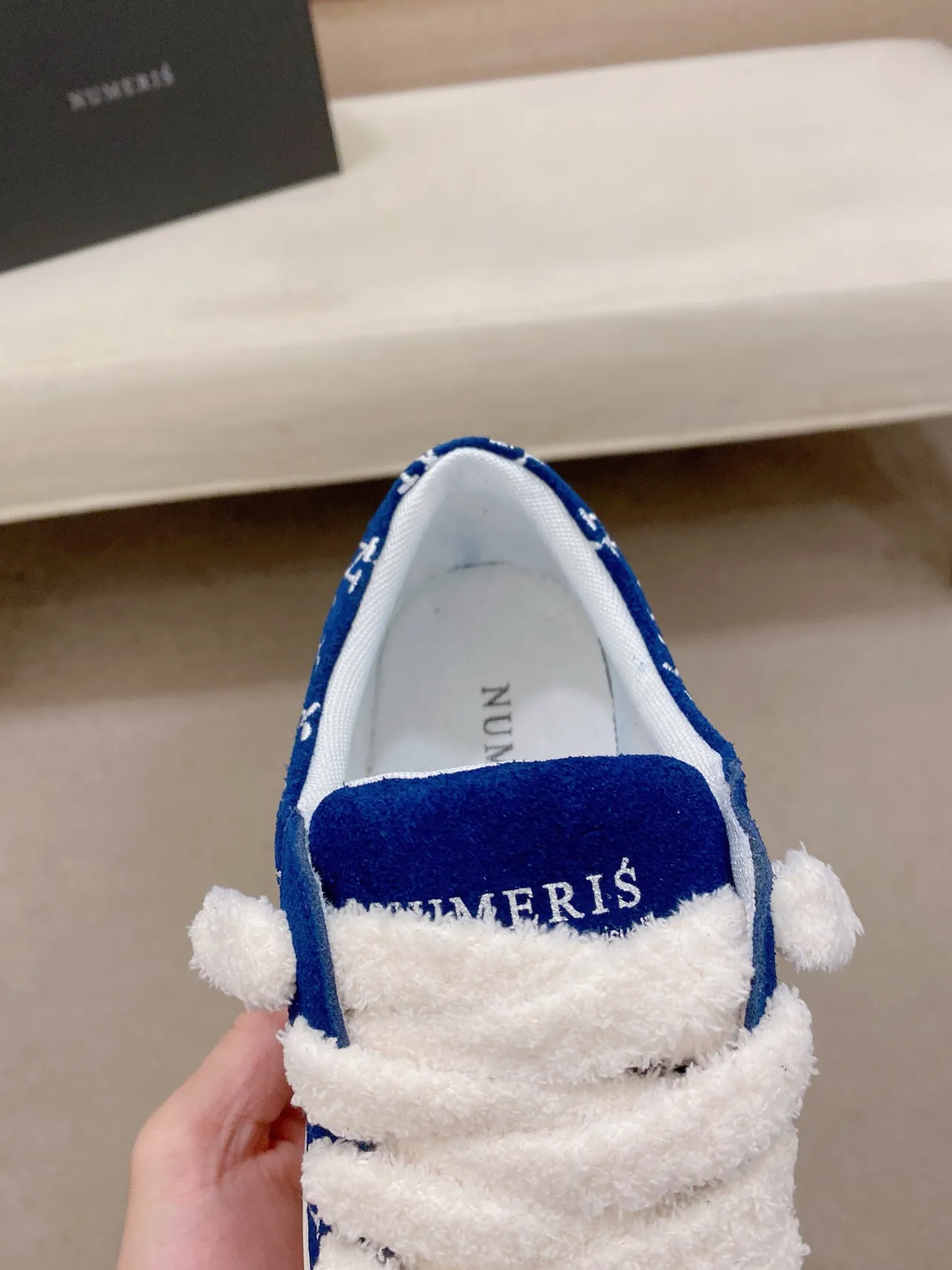 Blue White Suede Upper Fluffy Strap Sneakers 4