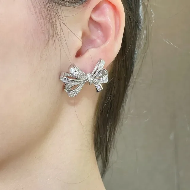Bow-Shaped Pavé and Baguette-Cut Stone Earrings 9