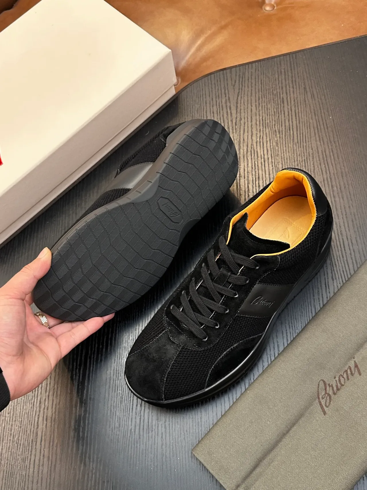 Brioni Black Suede and Mesh Lifestyle Sneakers 9