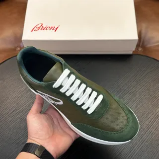Brioni أخضر زيتوني جلد الغزال والجلد حذاء أسلوب حياة