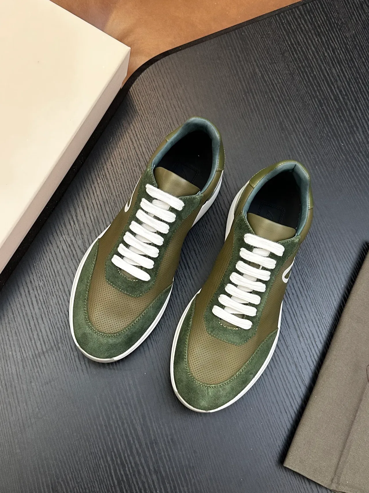 Brioni Olive Green Suede and Leather Lifestyle Sneakers 3