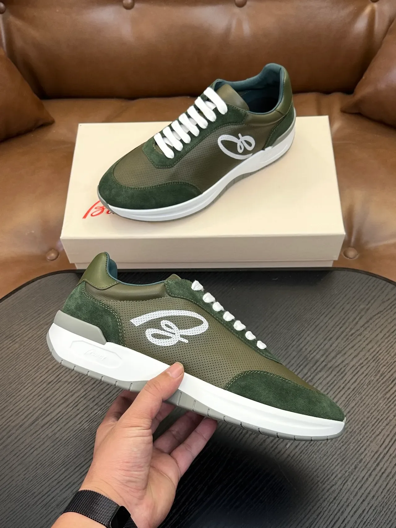 Brioni Olive Green Suede and Leather Lifestyle Sneakers 5