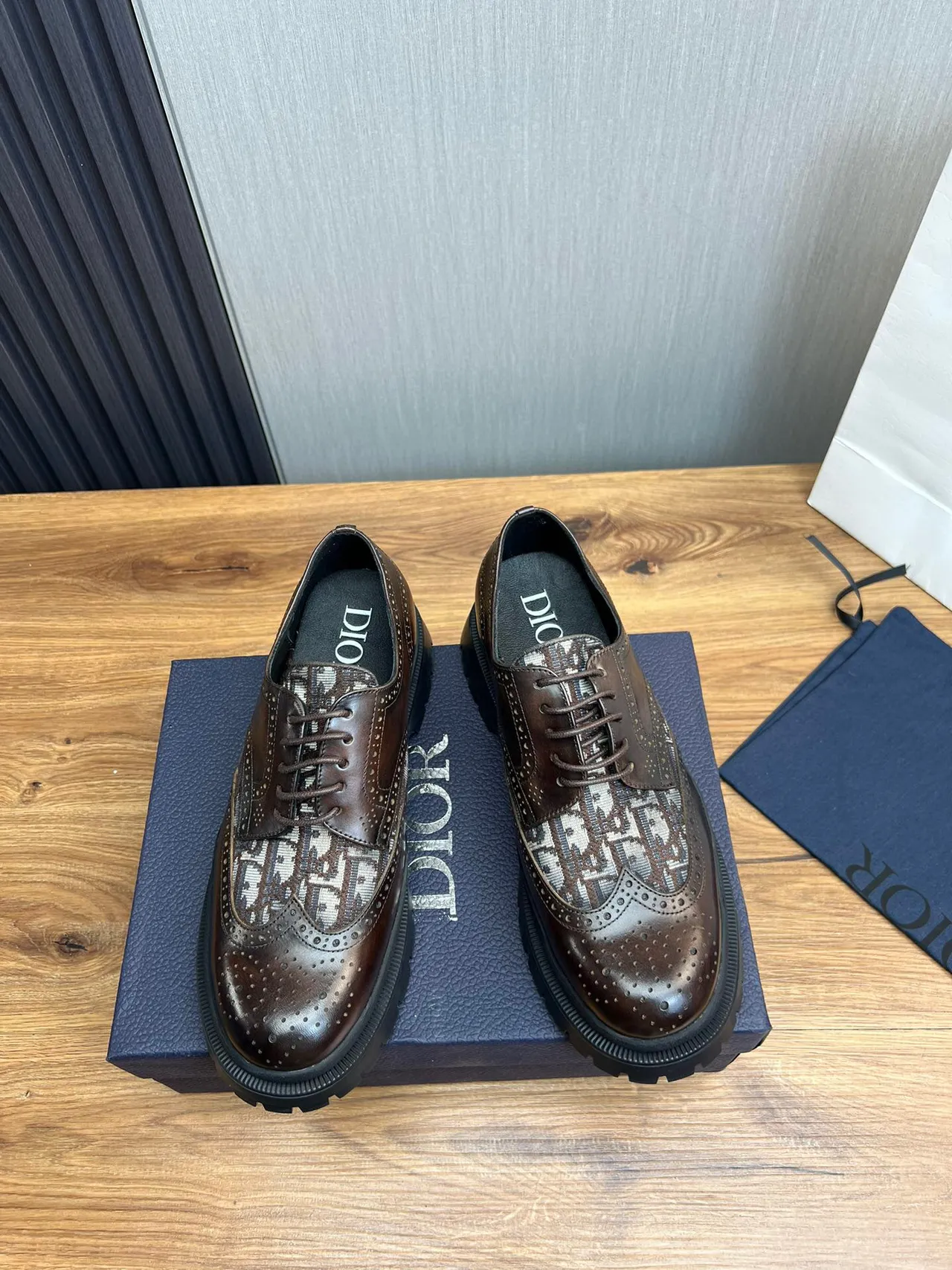 Brown Black Detailing Patterned Textile Overlay Brogue 2