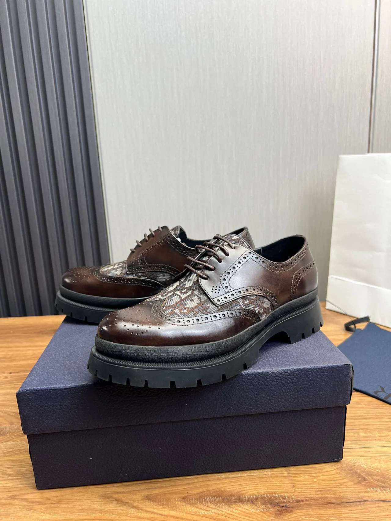 Brown Black Detailing Patterned Textile Overlay Brogue 3