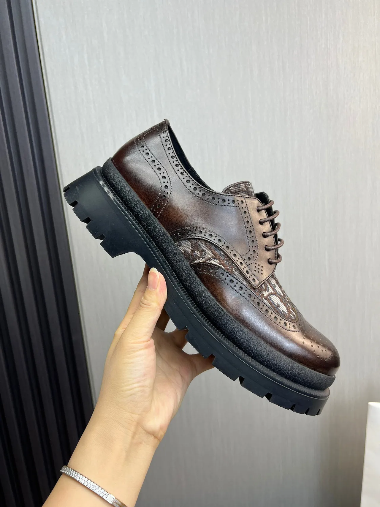 Brown Black Detailing Patterned Textile Overlay Brogue 4