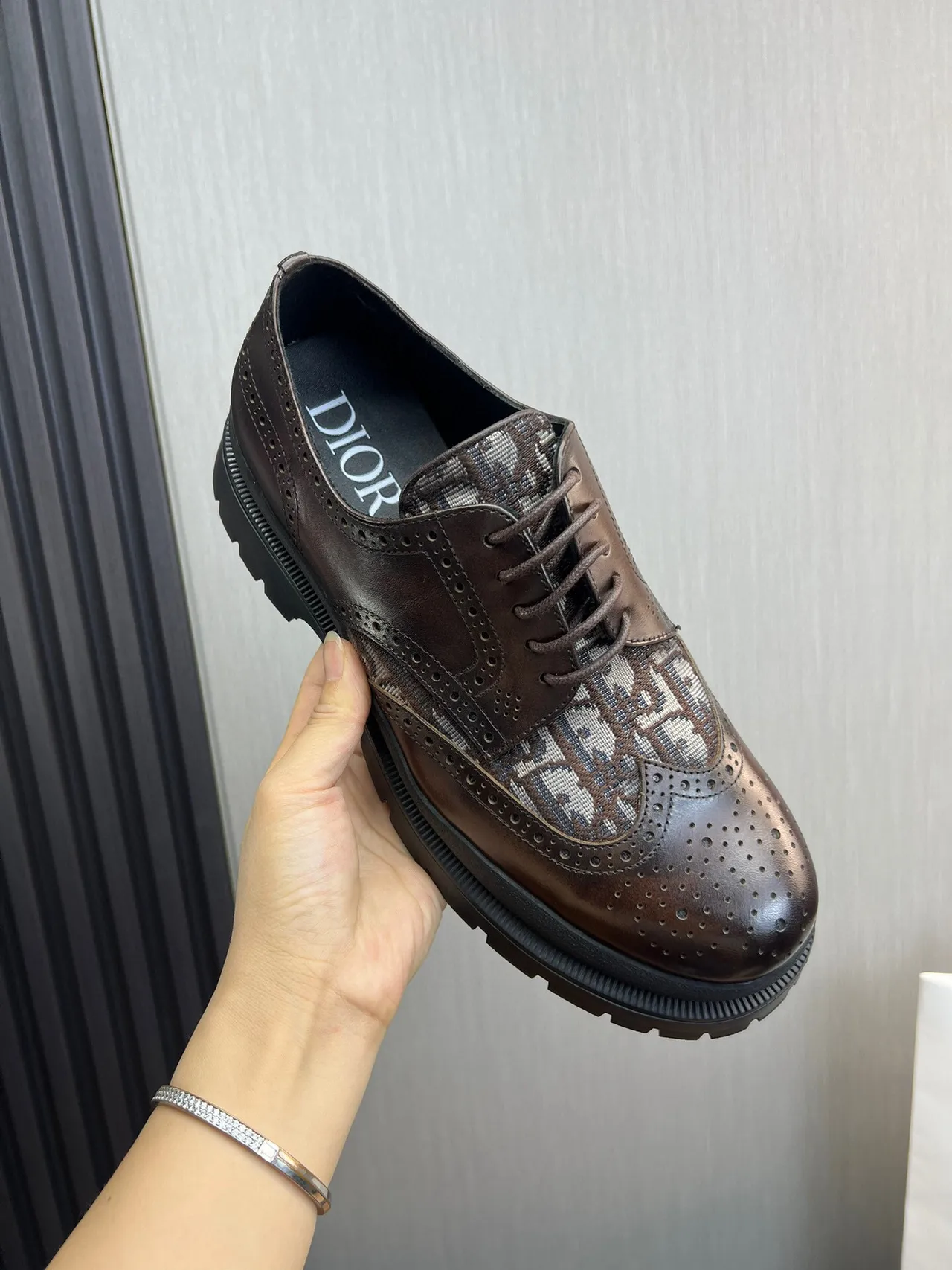 Brown Black Detailing Patterned Textile Overlay Brogue 7